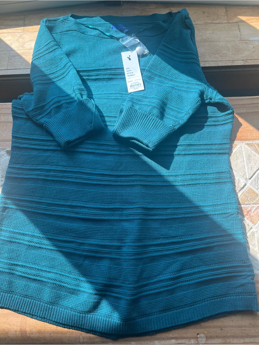 Apt. 9 Women’s M Teal Solid Knit Crew Neck 3/4 Sleeve Pullover Sweater # 406